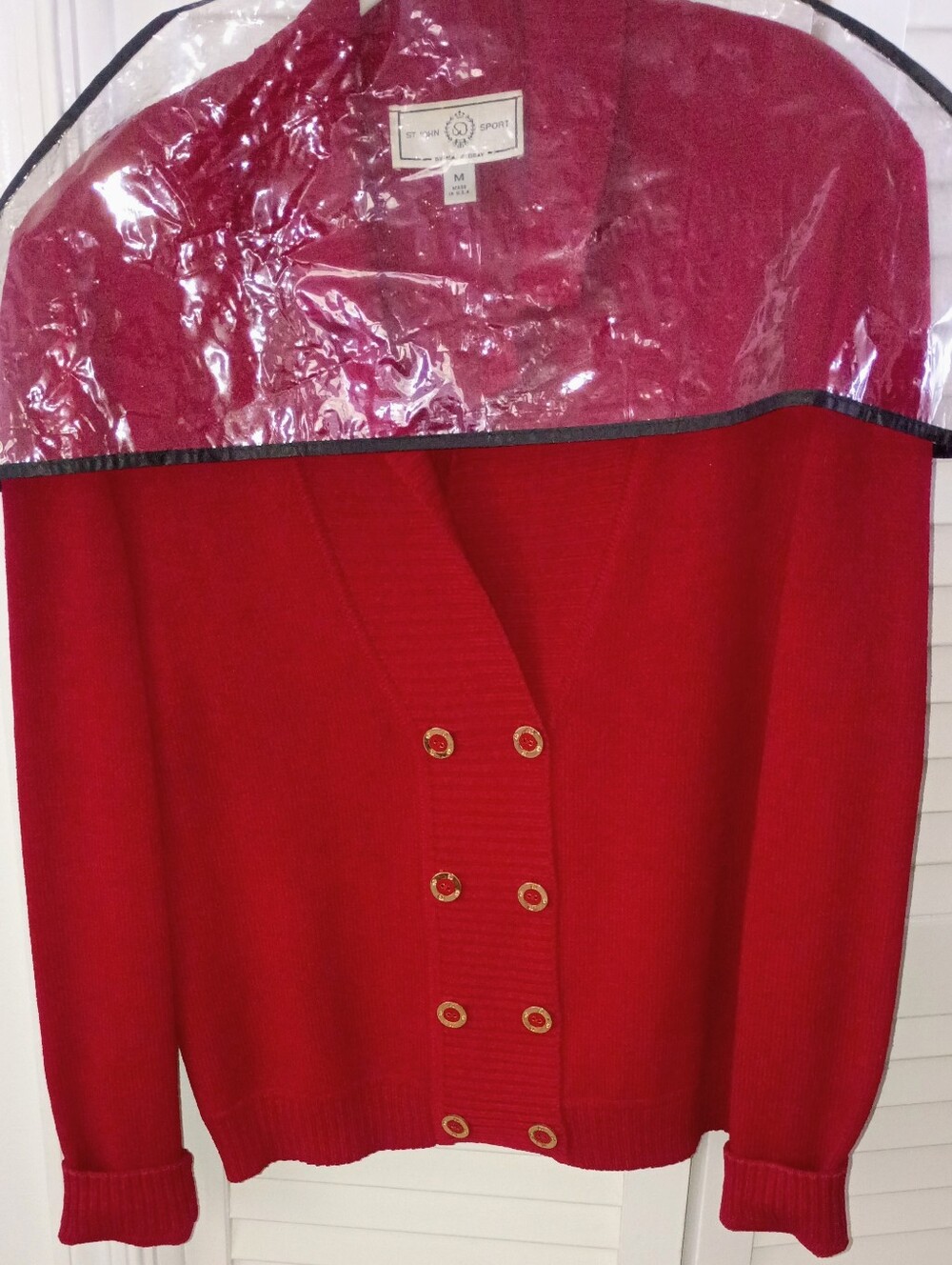 St. John Sport by Marie Gray Red Double-Breasted Knit Jacket